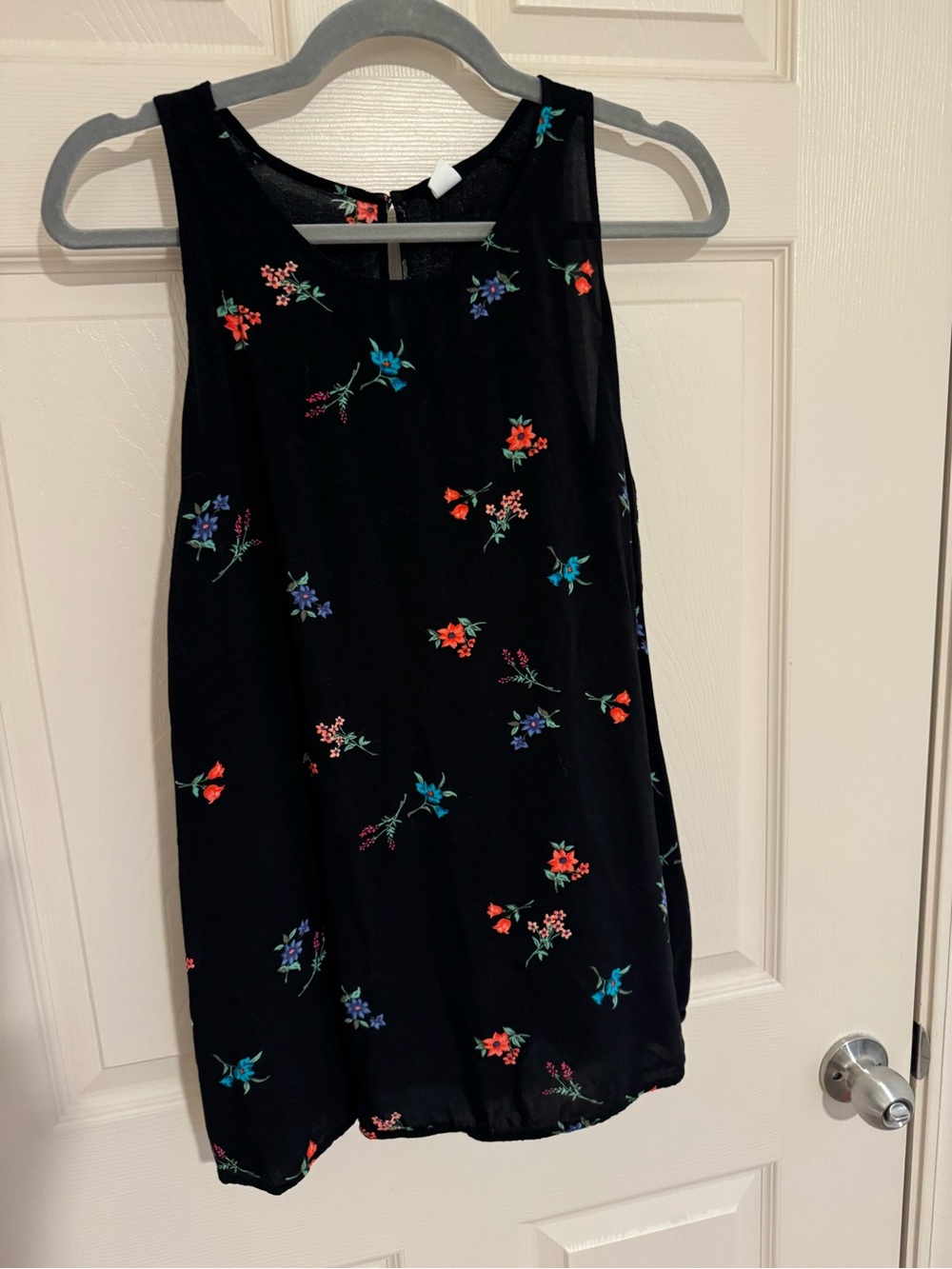 Old Navy Black Floral Sleeveless Top with Colorful Blooms